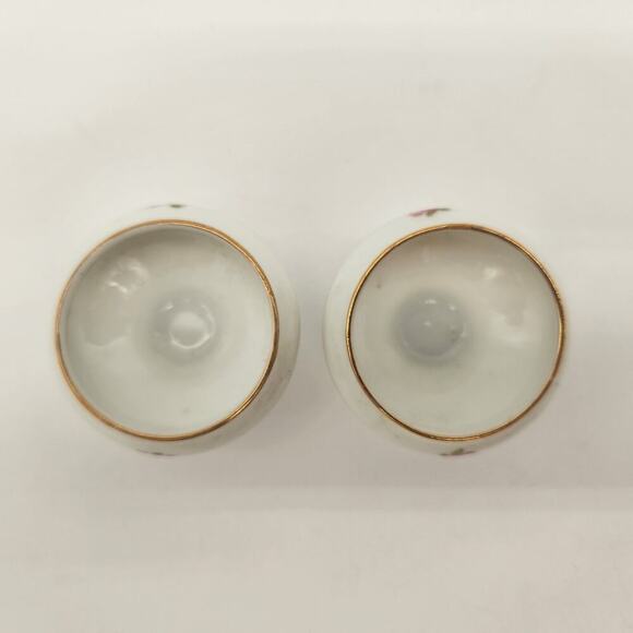 2 Porcelain Bavarian Urn Shaped Open‎ Salt Dip Cellars Roses Leaves Gold Trim - Picture 4 of 9